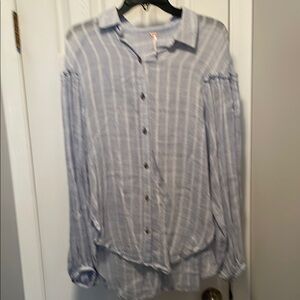 Women's Blue Striped Button-Up Top
